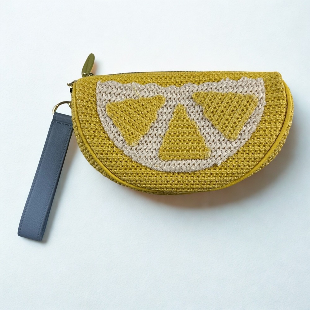 Bath & Body Works Wristlet Bag Lemon Slice Yellow Straw Summer Fruit Coin Purse